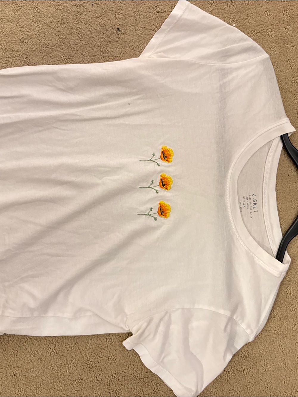 Brandy Melville White Tee with Yellow Floral Embroidery